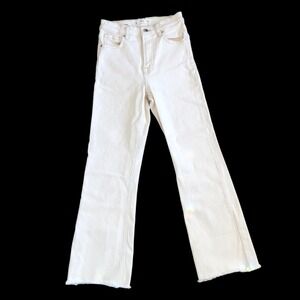 Mango Women's White Denim Sienna High-Rise Raw Hem Ankle Bootcut Jeans Sz 4